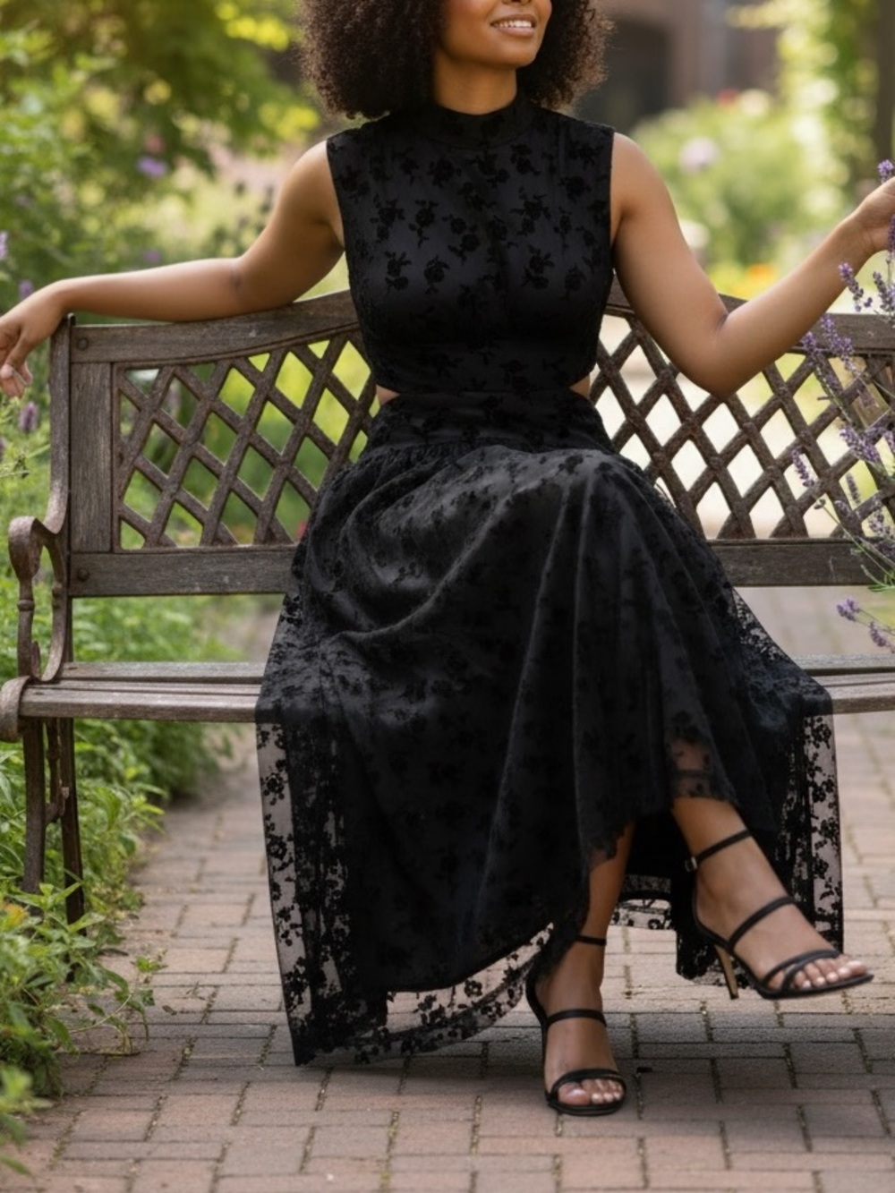 Parker Black Floral Lace Maxi Dress High Neck Cut Out Whimsygoth Wedding Guest